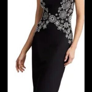 Tadashi Shoji Embroidered Cocktail Dress Black White Size 12